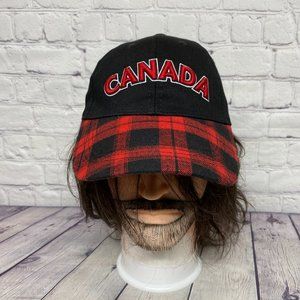 Canada Hat Cap Strap Back Red Plaid Bill Spell Out Embroidered 100% Cotton